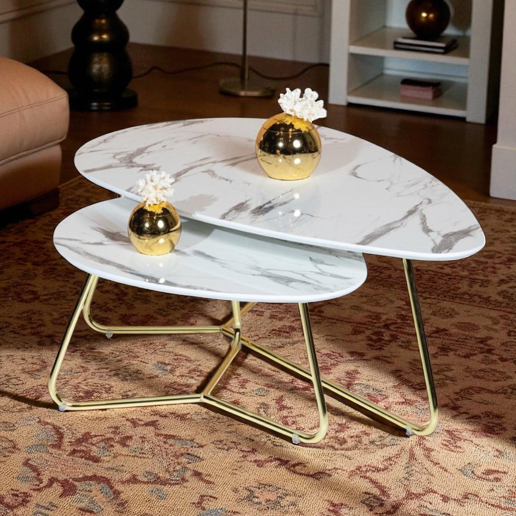 Guéridon  White marbré gold G-456